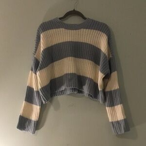 Striped Blue and Cream Cropped Women's Sweater